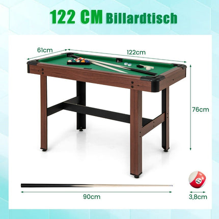 Dřevěný kulečníkový stůl s příslušenstvím, 122 cm – zelené sukno