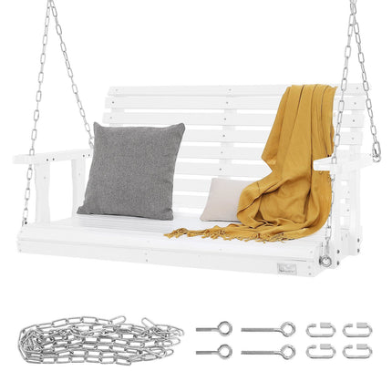 Wooden Porch Swing 4 Ft, White, 880 Lb, With Chains