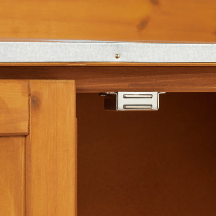 Dřevěný přesazovací stůl se skříňkou a cínovou deskou