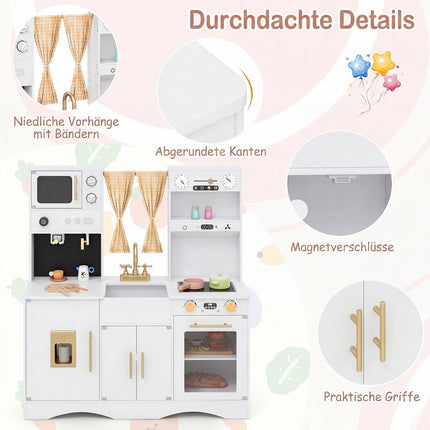 Wooden Pretend Play Kitchen Set with Microwave & Coffee Maker