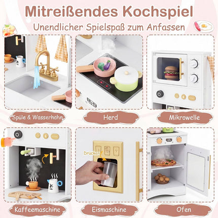 Wooden Pretend Play Kitchen Set with Microwave & Coffee Maker