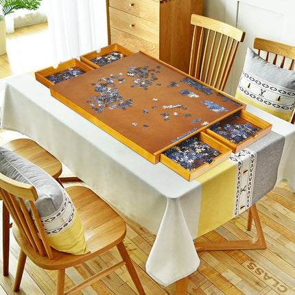 Wooden Puzzle Table with 4 Drawers, 80 x 65 cm
