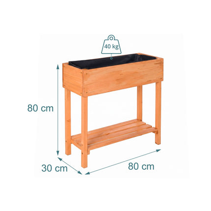Wooden Raised Garden Bed with Shelf, 80x80x30 cm