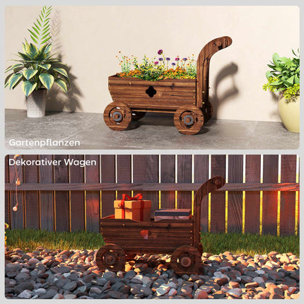 Wooden Raised Planter Cart with Wheels – 68 x 38 x 52 cm