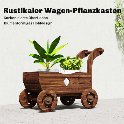 Wooden Raised Planter Cart with Wheels – 68 x 38 x 52 cm