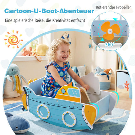 Hölzernes Schaukelboot für Kinder mit drehbarem Propeller