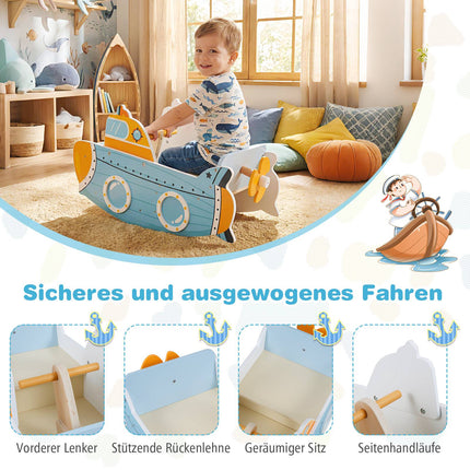 Hölzernes Schaukelboot für Kinder mit drehbarem Propeller
