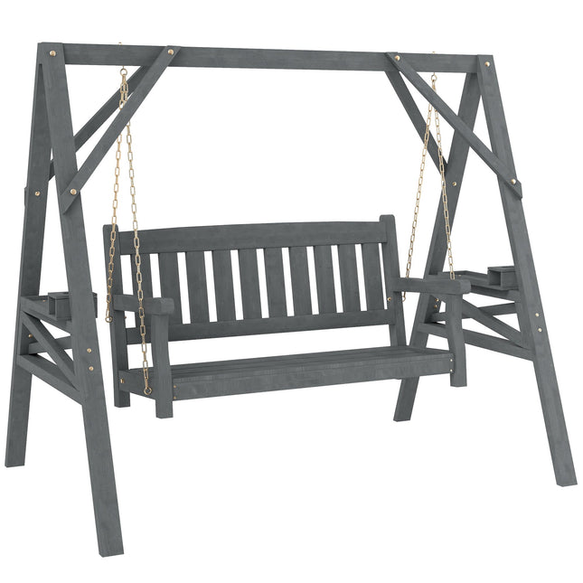 Dřevěné houpací křeslo pro 2 osoby, ergonomické, šedé, nosnost 250kg