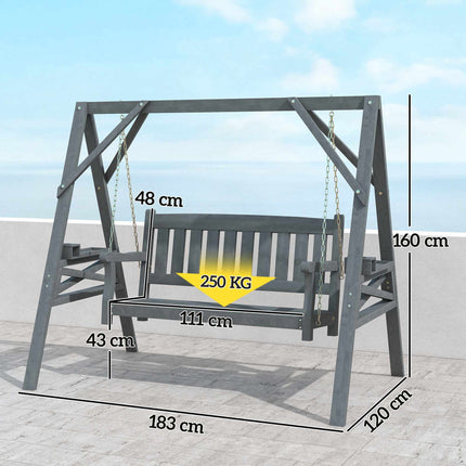 Wooden Rocking Chair for 2, Ergonomic, Grey, 250kg Capacity