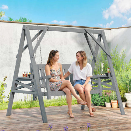 Wooden Rocking Chair for 2, Ergonomic, Grey, 250kg Capacity