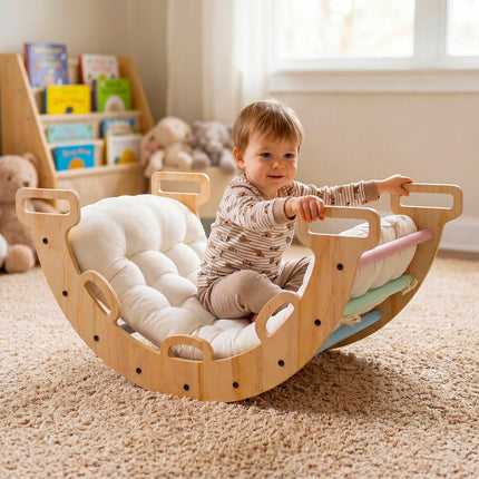 Wooden Rocking Climbing Arch with Cushion – Montessori Kids Climber