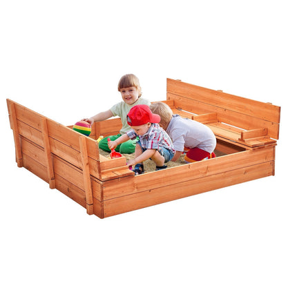 Wooden Sandbox 52 x 47 in, Foldable Bench, Liner