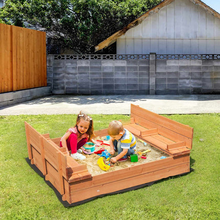 Wooden Sandbox 52 x 47 in, Foldable Bench, Liner