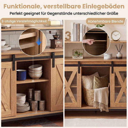 Wooden Sideboard with Metal Frame, Sliding Doors & Shelves