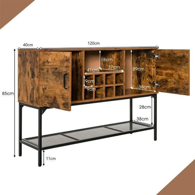 Wooden Sideboard with Wine Rack & Doors Kitchen Cabinet 120 x 40 x 85 cm Rustic Brown