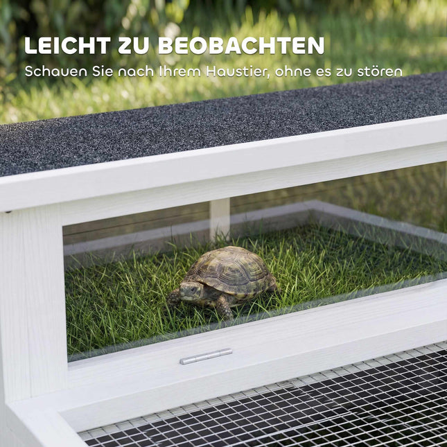 Houten schildpaddenhuis met ren, 113x106,5x44,5 cm, grijs