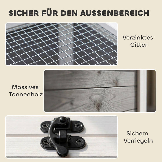 Houten schildpaddenhuis met ren, 113x106,5x44,5 cm, grijs