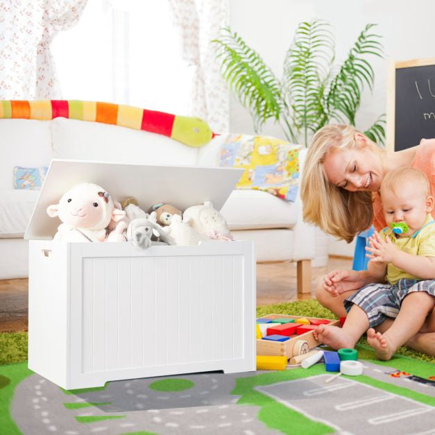Dřevěný box na hračky organizér s odklápěcím víkem, bílý
