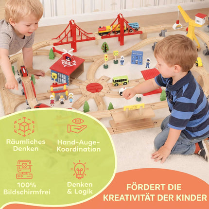 Wooden Train Set with Electric Locomotive, 133 Pieces