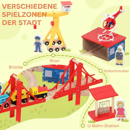 Wooden Train Set with Electric Locomotive, 133 Pieces