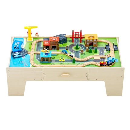 Wooden Train Table Set, 62-Piece, Reversible Top, Drawer