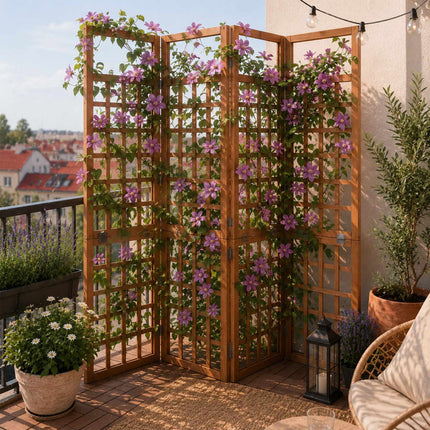 Dřevěná trelážová zástěna, střední, hnědá jedle, 4 panely