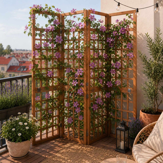 Dřevěná trelážová zástěna, střední, hnědá jedle, 4 panely