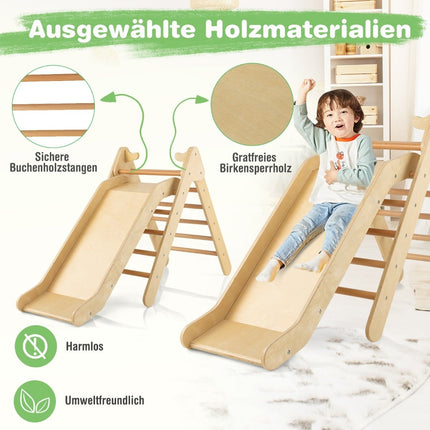 Dřevěný lezecký trojúhelník se skluzavkou pro děti