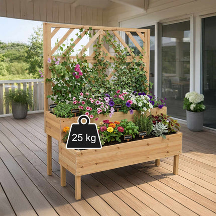 Wooden Two-Tier Planter With Trellis, Raised Beds