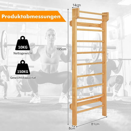 Dřevěné žebřiny s hrazdou, 10 příček, nosnost 100kg