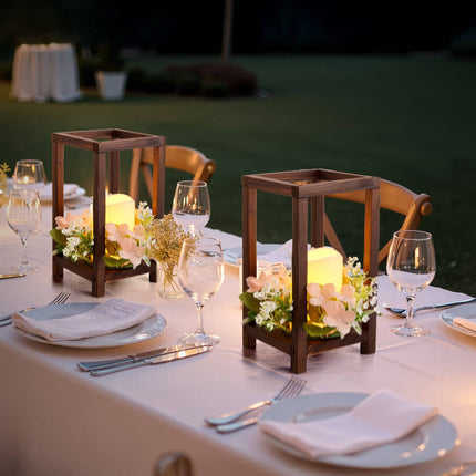 Wooden Wedding Lantern Centerpiece Set, 10 With LED Candles