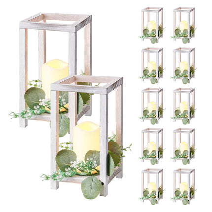 Wooden Wedding Lantern Centerpiece Set, 12 Pack With LED Candles