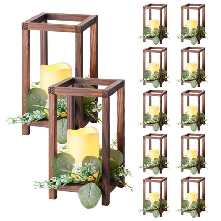 Wooden Wedding Lantern Centerpiece Set, 12 With LED Candles