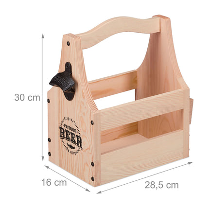 Wooden beer holder with bottle opener