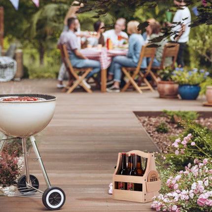Wooden beer holder with bottle opener