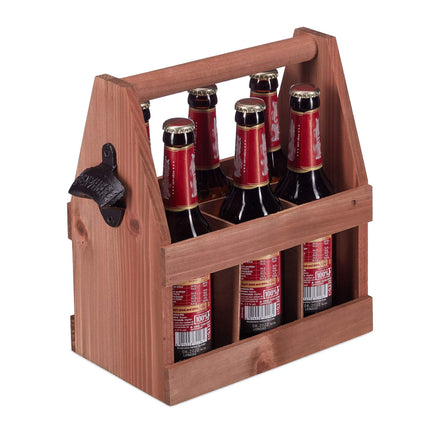 Dřevěný držák na pivo s otvírákem na lahve