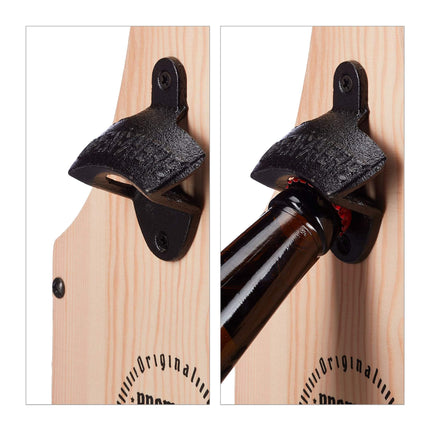 Wooden beer holder with bottle opener