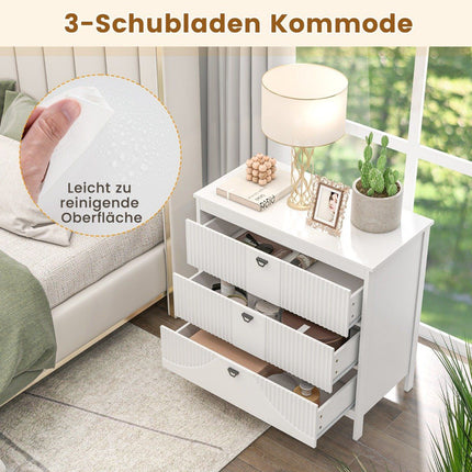 Dřevěná komoda se 3 zásuvkami a kovovými úchytkami, moderní komoda se zásuvkami