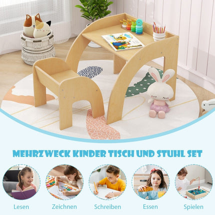 Wooden children's table with chair children's painting table with rounded edges children's seating group natural