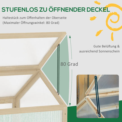 Dřevěný mini skleník box - odolný proti mrazu, 90 x 52 x 49.5 cm