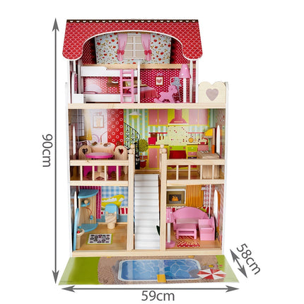 Dřevěný domeček pro panenky – vila s bazénem D11251