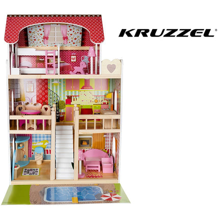Dřevěný domeček pro panenky – vila s bazénem D11251