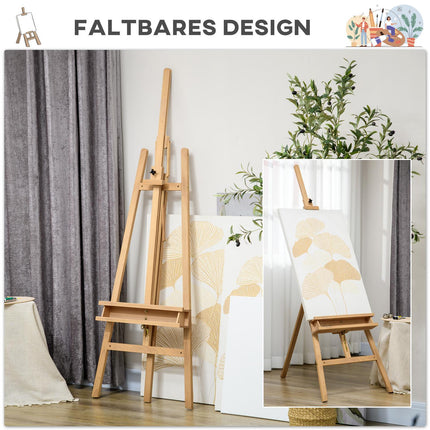 Adjustable wooden easel 180-235 cm with shelf and canvas holder