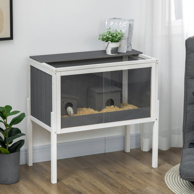 Dřevěná klec pro zakrslého křečka s domečky a příslušenstvím, 82cm