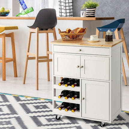 Dřevěný kuchyňský vozík, servírovací vozík se 3 stojany na víno
