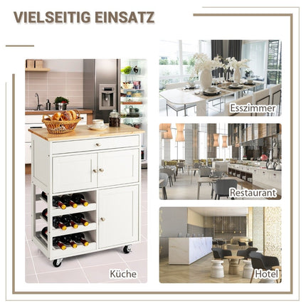 Dřevěný kuchyňský vozík, servírovací vozík se 3 stojany na víno
