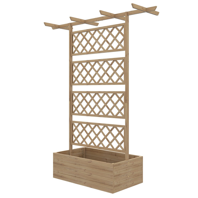 Houten verhoogd bed, tuinbed met dak, plantenbed met latwerk voor klimplanten, koudframe voor tuin, balkon, 160 x 55 x 183 cm natuurlijk hout