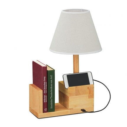 Dřevěná stolní lampa s USB zásuvkou