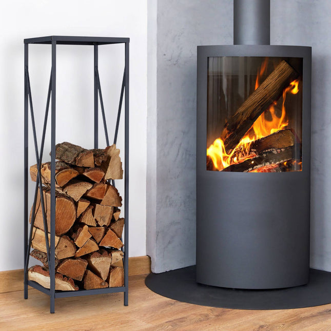 Holzregal aus grauem Metall