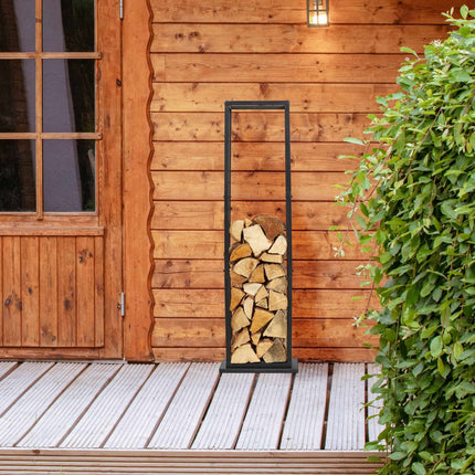 Wood stand in tall metal